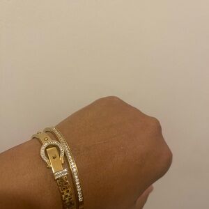 Source Unknown Gold-Tone Bracelet Set with Crystal Accents